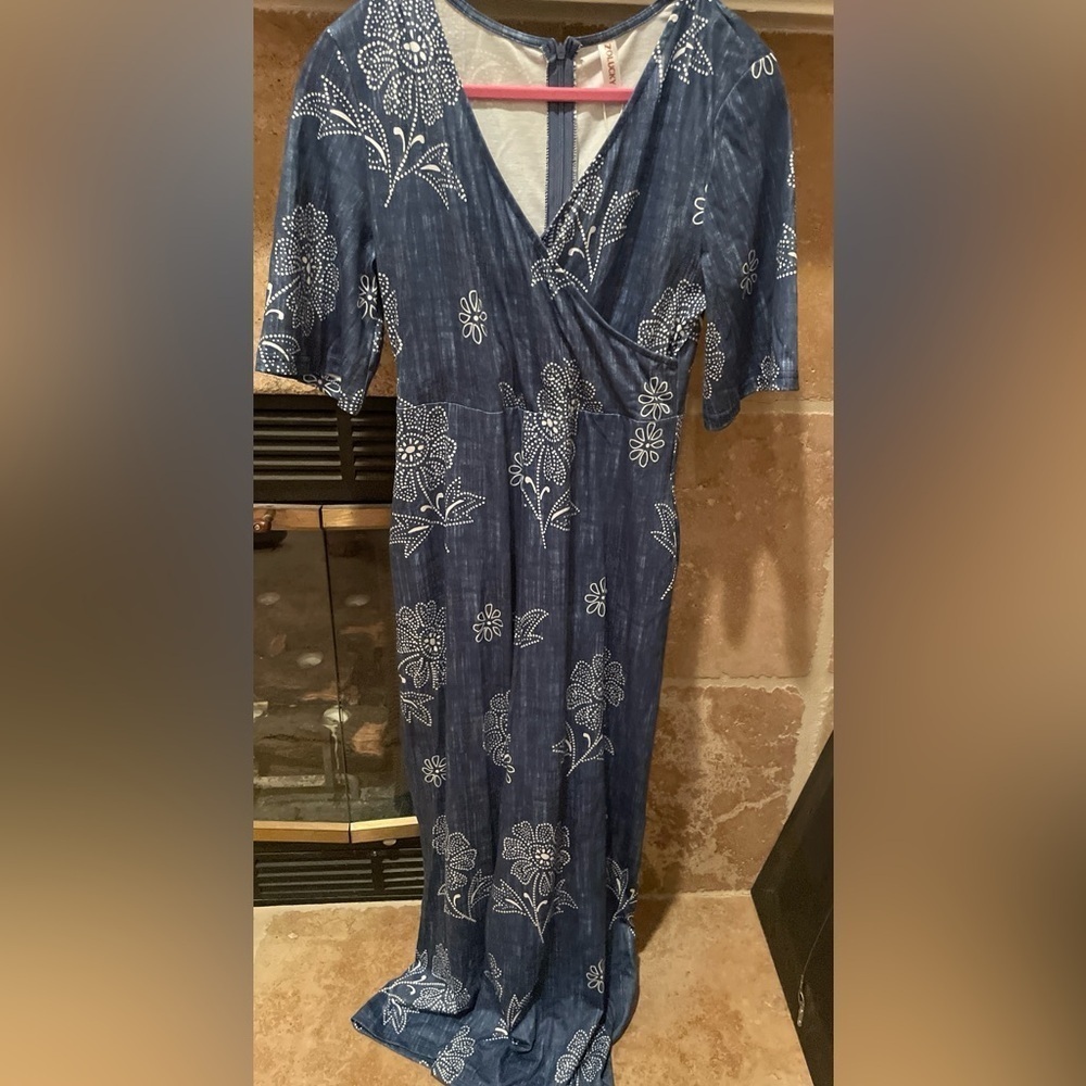 NWT Zolucky Blue White floral wide leg Jumper Boho beach festival summer S